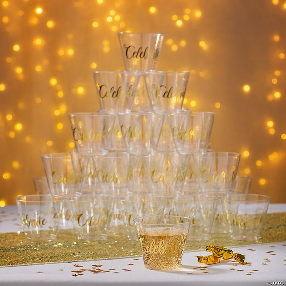 Bulk 200 Pieces Gold Celebrate Clear Plastic Cups