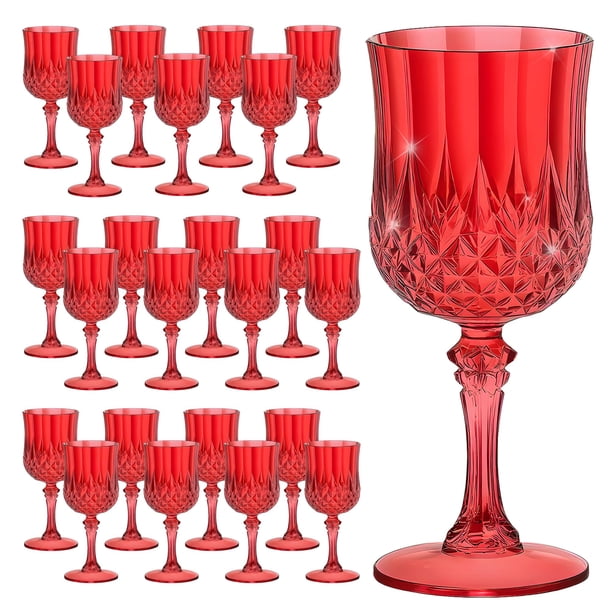 Vasos de plástico para vino HTTBEIZI, rojo oscuro, 210 ml, 24 unidades