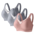 thumbnail image 2 of Agkizg 3 Pack Sports Bras for Women Wireless Solid Color Plus Size Lightly Lined Seamless Bras Yoga Running Gym, 2 of 7
