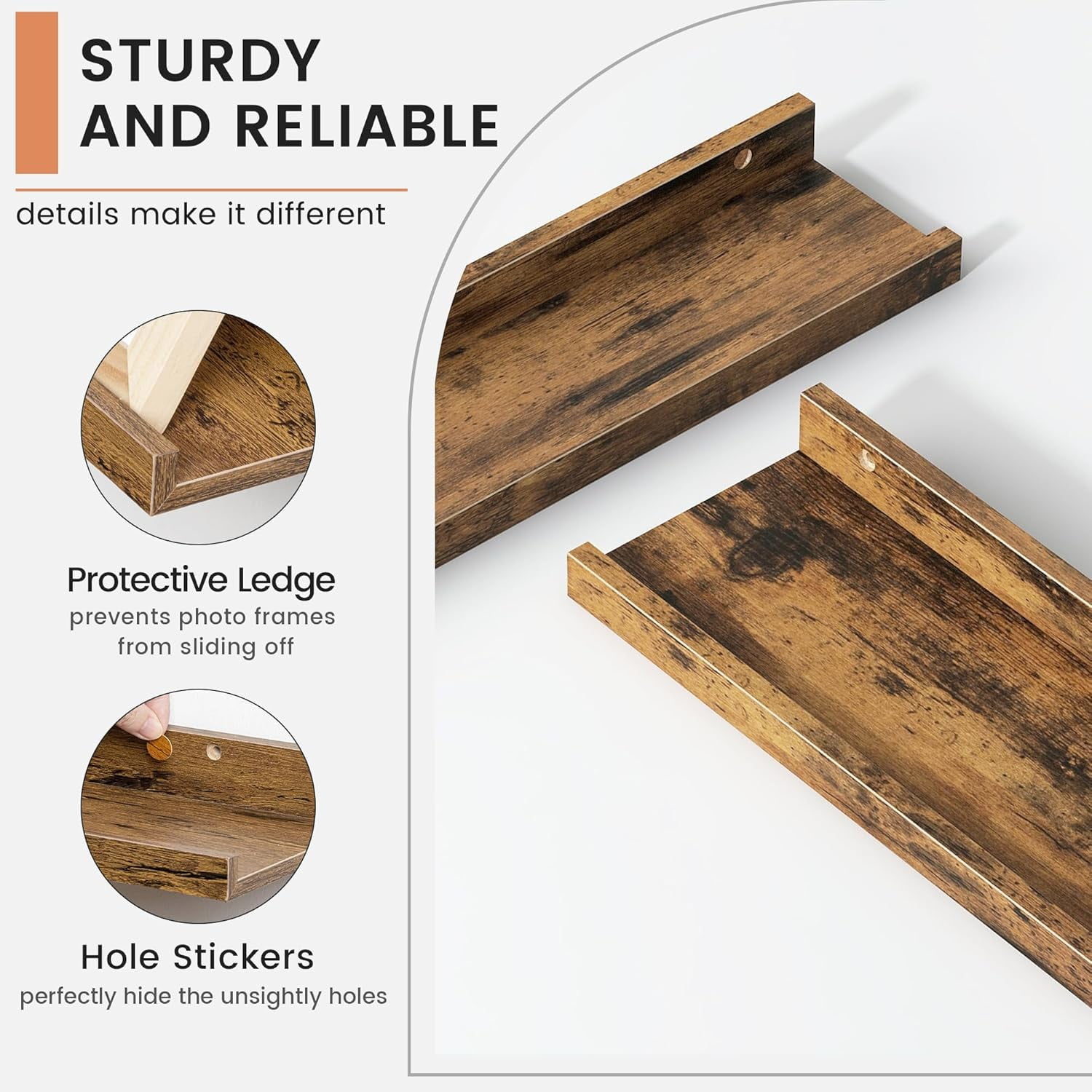 Floating Picture Ledge Shelves for Wall Set of 8, 16 Inch Solid Wood Wall Shelves with Lip Long Large Nursery Book Shelf for Toys Storage Kids Bookshelf Wall Mounted Living Room Bedroom Decor Frames