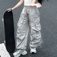 thumbnail image 5 of Otqutp Girl's Baggy Cargo Pants Elastic Waist Straight Leg Parachute Pants Preppy Loose Fit Athletic Sweatpants Kids Cute Clothes, 5 of 8