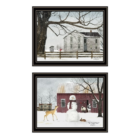 Trendy Decor 4U 2- Piece Vignette Life in the Countryside Winter Black Framed Wall Art for Living Room, Bedroom Wall Art Print for Home Decor by Billy Jacobs