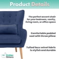 thumbnail image 4 of Faux Velvet Wingback Accent Chair with Lumbar Pillow and Wooden Legs, Navy, 4 of 9