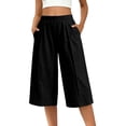 thumbnail image 7 of Women's Loose Cropped Pants Baeitkot Women's Solid Color Loose Casual Elastic Waist Pleated Cropped Pants with Pockets Black L, 7 of 7