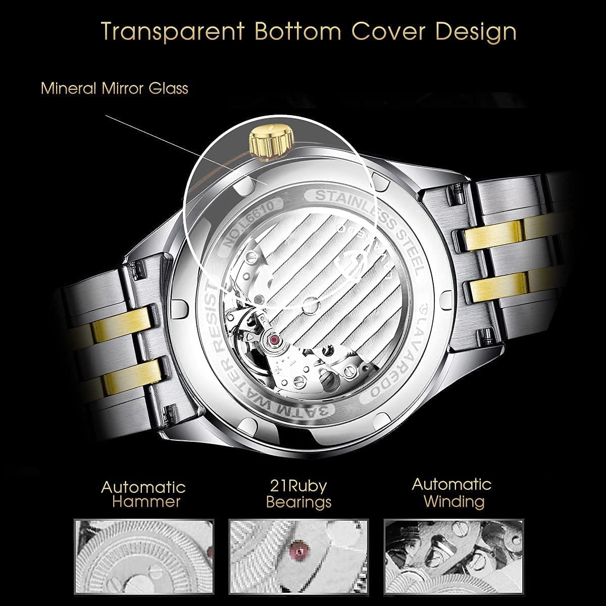 A ALPS Watches for man Automatic Mechanical Watches self Winding Man Watch with Stainless Steel Strap Business Watches Gift for Men