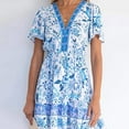 thumbnail image 3 of Qiopertar Liquidation à Moins de 5$ Robe d'Été Col en V Mode Imprimée Ceinture Plissée Manches Courtes Grandes Économies de Vacances!, 3 of 8