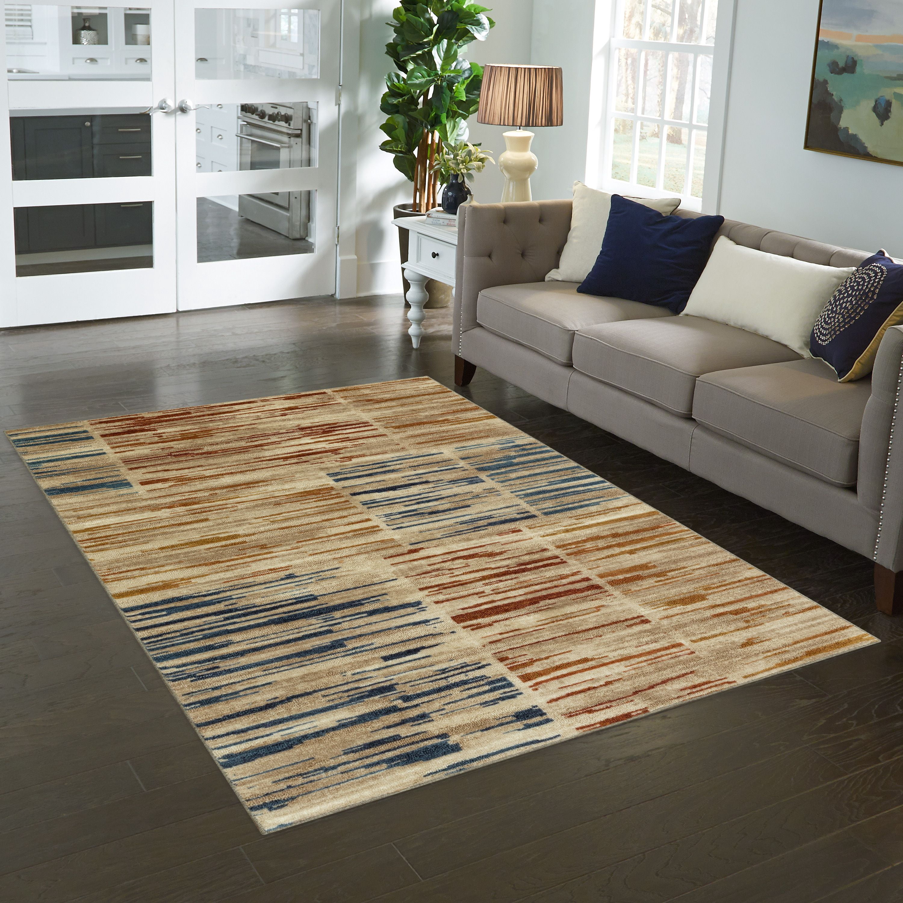 Mainstays Geometric Multicolor Stripe Blocks Indoor Area Rug, 5' x 7'