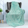thumbnail image 4 of Nautical Soft Flannel Fleece Blanket, Soft Pastel Colored Ocean Sea Waves Pattern Summer Vibes Inspired Graphic, Cozy Plush for Indoor and Outdoor Use, 60" x 80", Turquoise and White, by Ambesonne, 4 of 5