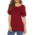 thumbnail image 2 of Moda mujer Casual cuello redondo jerseys manga corta volantes blusa camiseta Tops Pompotops  hfajkhk126461, 2 of 8