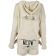 thumbnail image 4 of Womens Cute Fleece Pajamas Suit Hooded Sleepwear Meow Shorts Set (Beige,S), 4 of 5