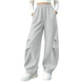thumbnail image 2 of Girls Baggy Sweatpants High Waisted Parachute Pants Loose Cargo Joggers with Flap Pockets Athletic Workout Gym Lounge Casual Streetwear Flattering Activewear Back to School, 2 of 6