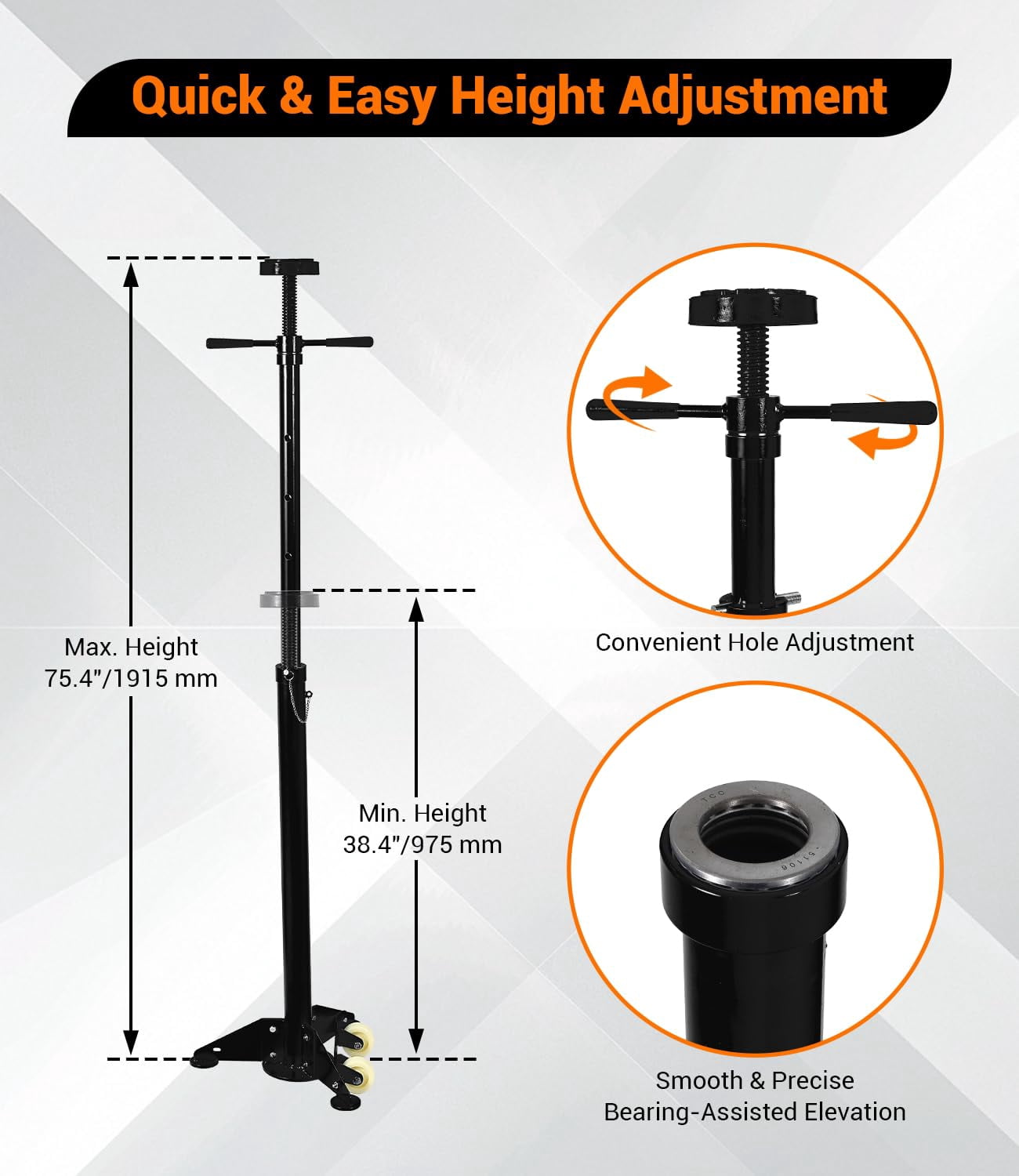 Underhoist Support Stand, 3/4 Ton Jack Stand, 1655Lbs Capacity, Lifting from 38.4 to 75.4Inch, Under Hoist Stand for Vehicle Lifting & Support