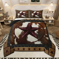 Manfei Texas Stars 2pcs Bedding Comforter Set for Teens Female Men,Cow Print Twin Comforter Sets,Western Theme Breathable Bedding Set,Ultra Soft Home Decor,Reversible