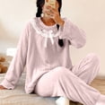 thumbnail image 2 of MGDXOX Women's Pajamas Sets Winter Fleece Flannel Sets Ruffle Collar Bow Top Elastic Cuff Pants Cozy Lounge Sleepwear Pink L, 2 of 7