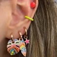 thumbnail image 2 of Pendientes de aro coloridos para mujer, aretes Huggie con forma de corazón, estrella, arcoíris, círculo geométrico, joyería creativa, regalo de fiesta, 3 pares/set, 2 of 5