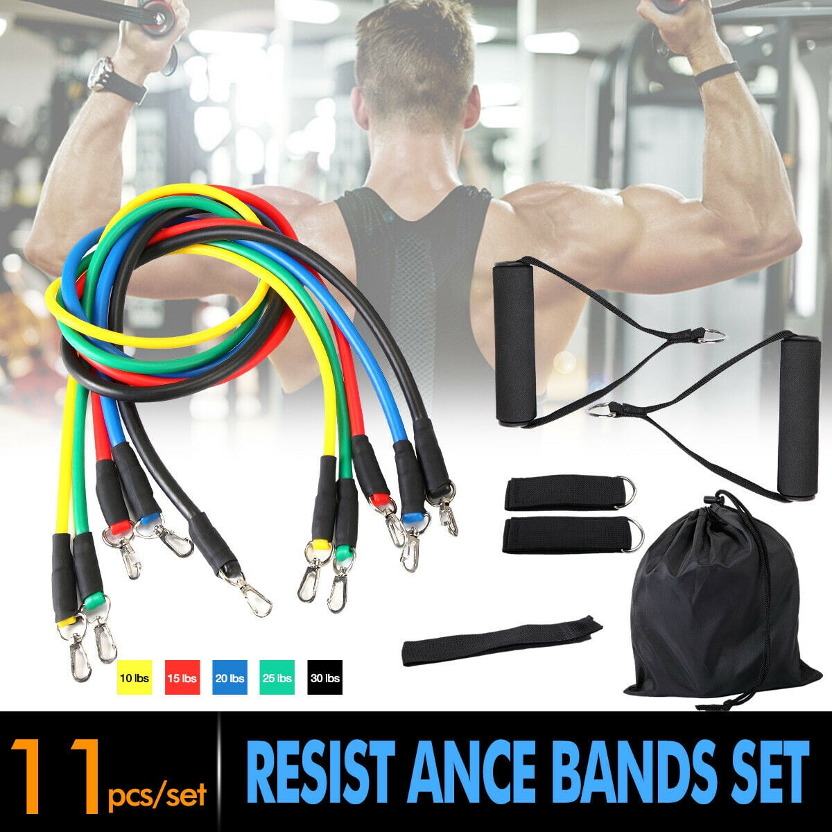 11 PCS Resistance Band Set for Strength Training Fitness Home Gym Yoga Exercise
