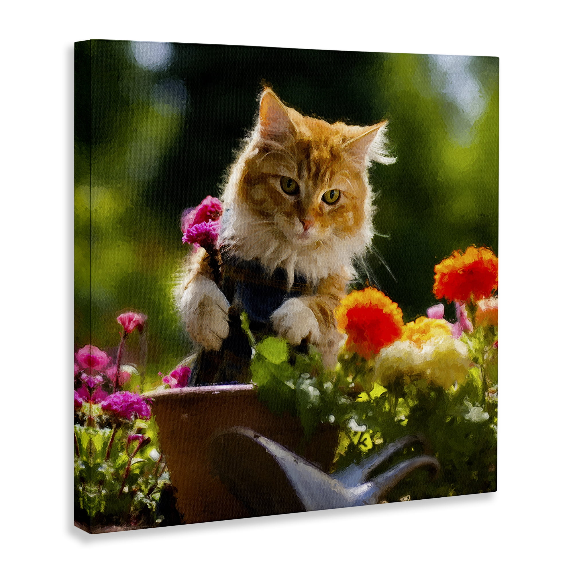 Stupell Industries Spring Gardener Kitten Animals & Insects Painting Gallery Wrapped Canvas Art Print Wall Art, 36 x 36