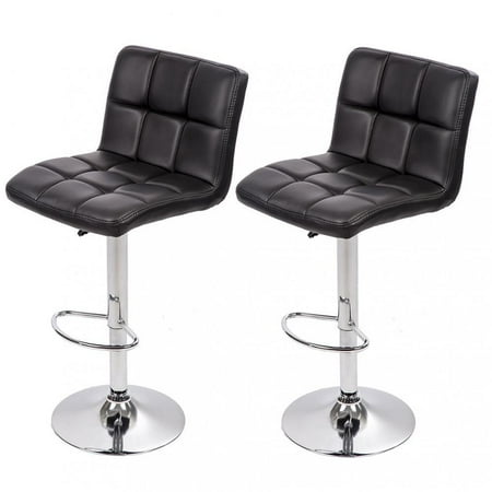 Western Leather Bar Stools - Set Of 2 PU Leather Adjustable Bar Stool Counter Height Chair With Backrest