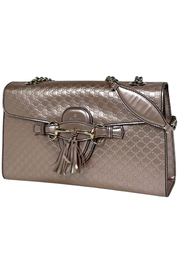 Pre-Owned Gucci Emily Chain Shoulder Bag, Micro Guccissima Horsebit Leather, Pink Beige,...