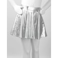 thumbnail image 3 of Manyakai Big Girls Shiny Metallic Pleated Wrap Skirt Elastic High Waist A-Line Mini Skater Skirts Silver 14, 3 of 7