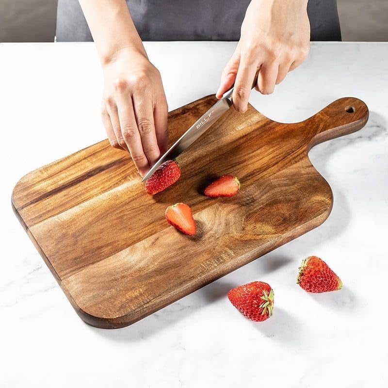 Acacia Wood Serving Board with Handle, Small Size 11" x 8"- Wooden Cutting Chopping Board for Meat, Vegetables, Bread, Charcuterie, Cheese Board - Food Serving Tray for Kitchen Appetizers