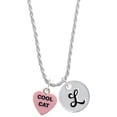 thumbnail image 1 of Delight Jewelry Acrylic Pink "Cool Cat / Purr Fect" Heart Silvertone Script Initial Disc - L - Charm Necklace, 20"+3", 1 of 4