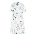 thumbnail image 5 of GaThRRgYP Women's Casual Dresses,Women Fashion Summer Spring Round Neck Short Sleeve Printing Pocket Casual Loose Mid-Calf Dress White L, 5 of 5