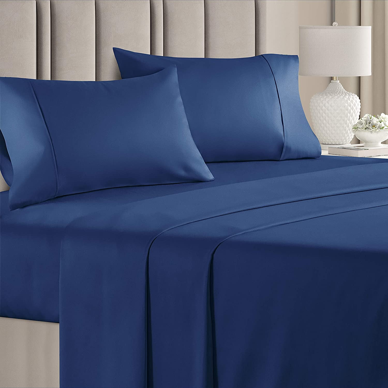 CGK Linens 4 Piece 100 Cotton 400 Thread Count Sheet Set Full Navy Blue