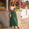 thumbnail image 6 of Women's Cotton Linen Swing Long Skirt Elastic Waist Flowing Maxi Crinkled Skirt Retro Casual Layered Pleated Flowy Long Maxi Skirts With Belt Green XL, 6 of 6