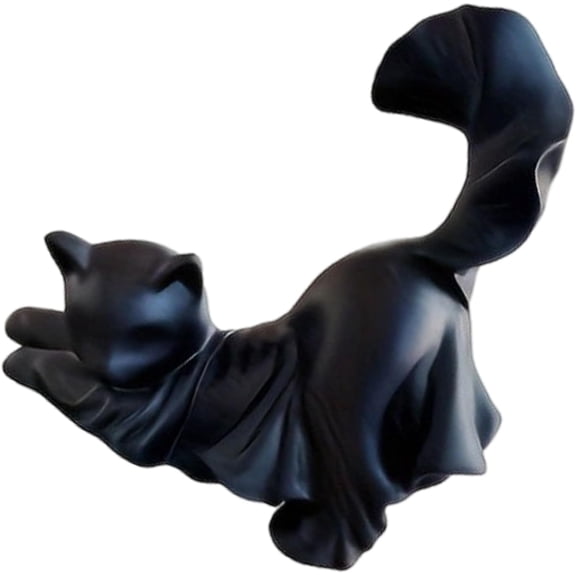 Black Ghostly Kitten Sculpture, Cat Figurine Halloween Decoration, Spooky-Cute Pet Statue for Indoor & Outdoor Home Holiday Display