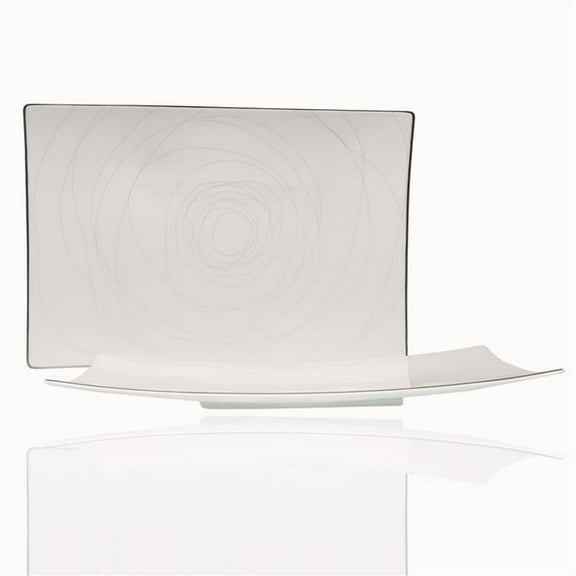 Red Vanilla OR200-327 15.5 x 10.25 in. Orbit Rectangular Platter, White, Grey & Silver