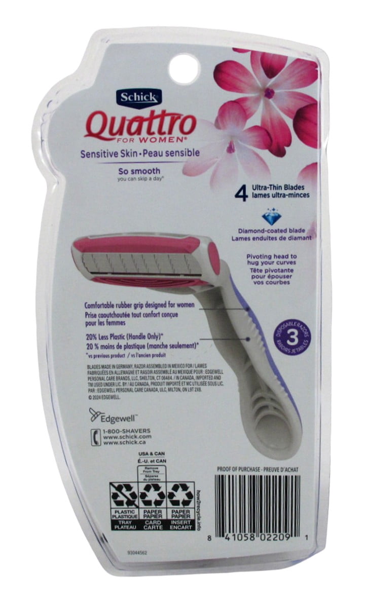 Schick Womens Quattro Razor Sensitive Disposable 3 Count (Pack of 3)