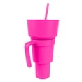 thumbnail image 1 of Vaso de plástico 2 en 1 con pajita y abertura grande, ideal para cine, casa, viajes, color rosa, 1 of 14