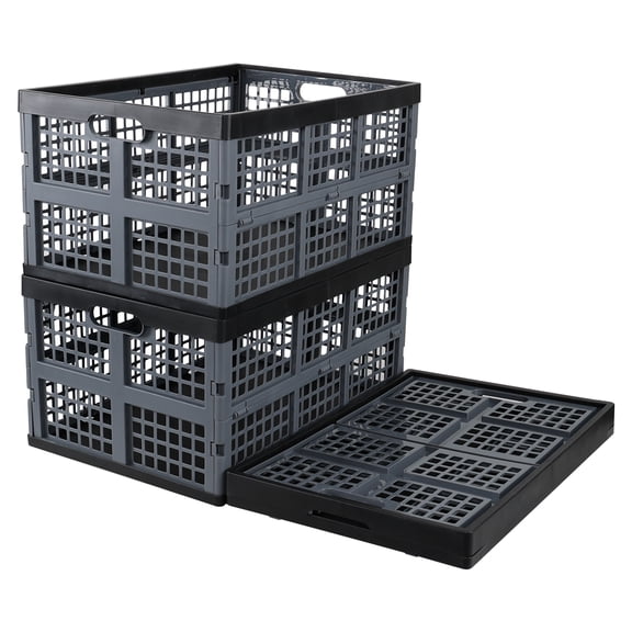 Julyeen 42 L Plastic Collapsible Storage Crate, 3-Pack Large Plastic Folding Storage Crates