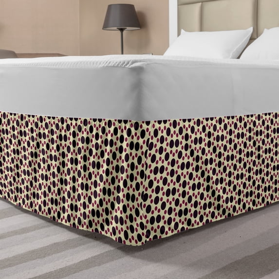 Abstract Art Bed Skirt, Geometric Large Little Circle Discs Rings Large Polka Dots Composition, Elastic Bedskirt Dust Ruffle Wrap Around for Bedding Decor, 4 Sizes, Cream Dark Magenta, by Ambesonne