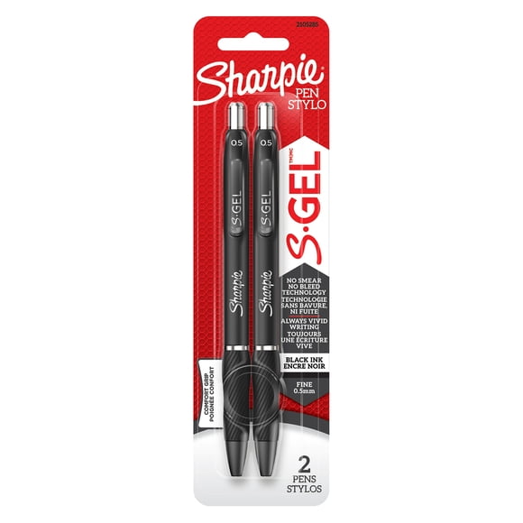 Sharpie S-Gel, Gel Pens, Fine Point (0.5 mm), Black Ink, 2 Count