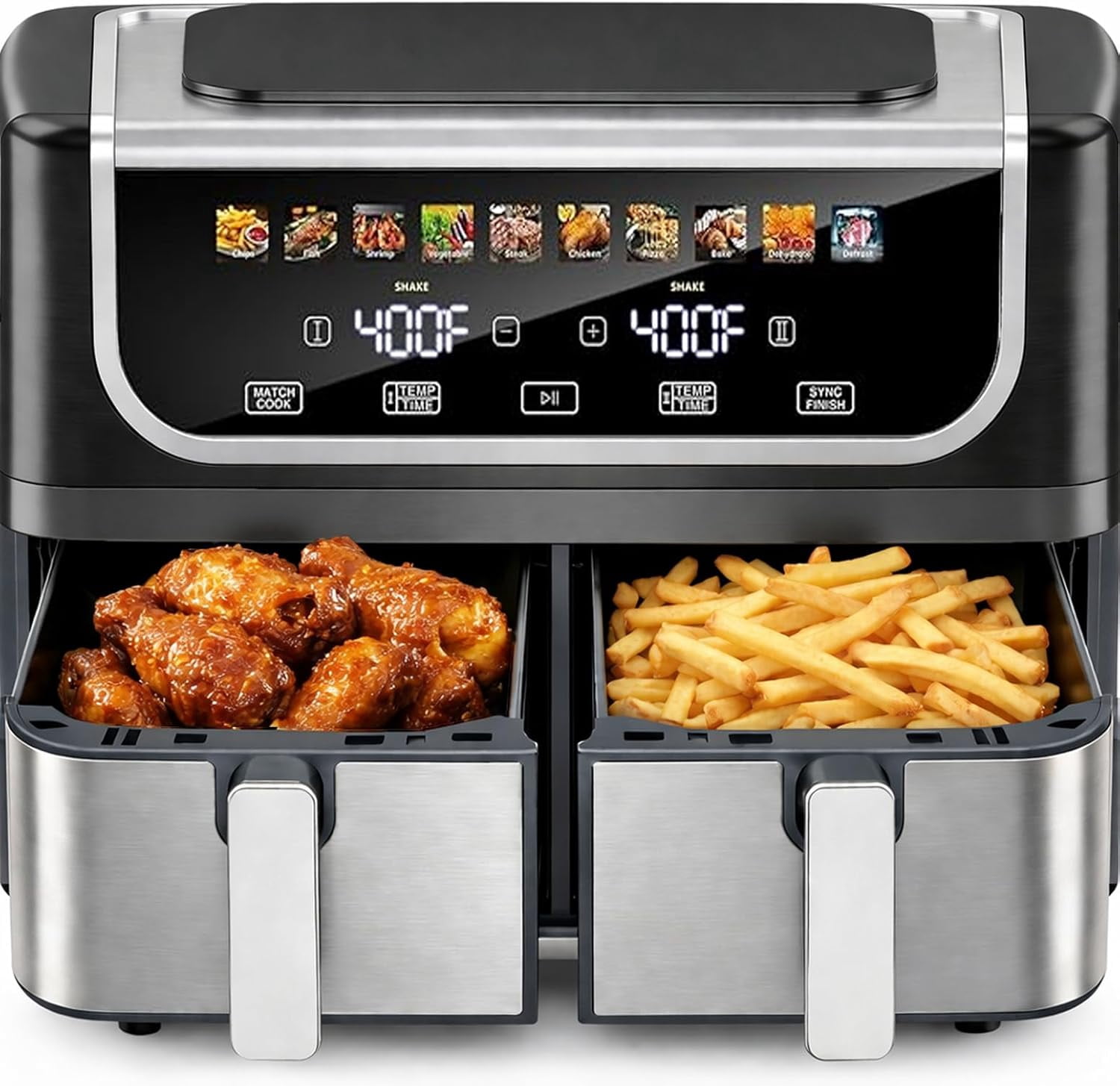 10-in-1 Digital Glass Air Fryer, 360 ° Visible Glass Bowl Healthy Air Fryer, 1300W Non-Toxic Countertop Oven with Air Fry, Roast, Bake, Dehydrate Functions, Nonstick Dishwasher-Safe Design, Sil