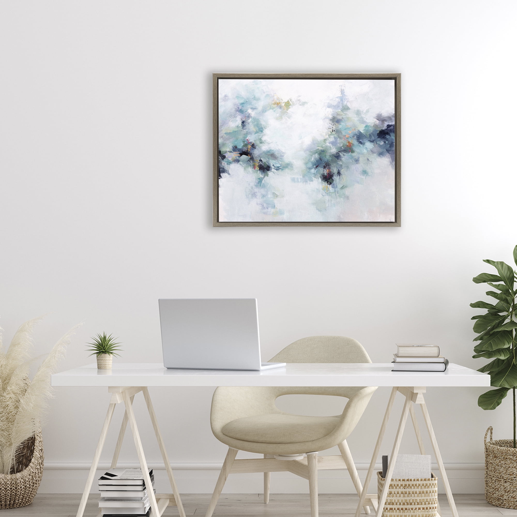 Reaching Out Abstraction Brown Framed Floater Canvas Wall Art, design by Karen Hale