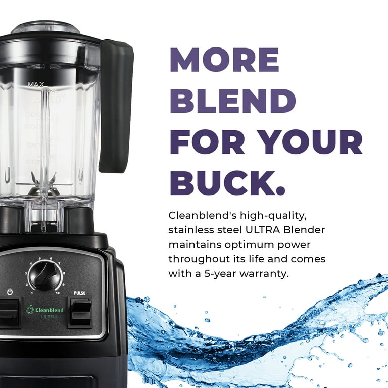 Cleanblend ULTRA: A Low Profile Countertop Blender With A BPA Free 40 oz.  Container, A Stainless Steel 8 Blade System and stainless steel drivetrain.