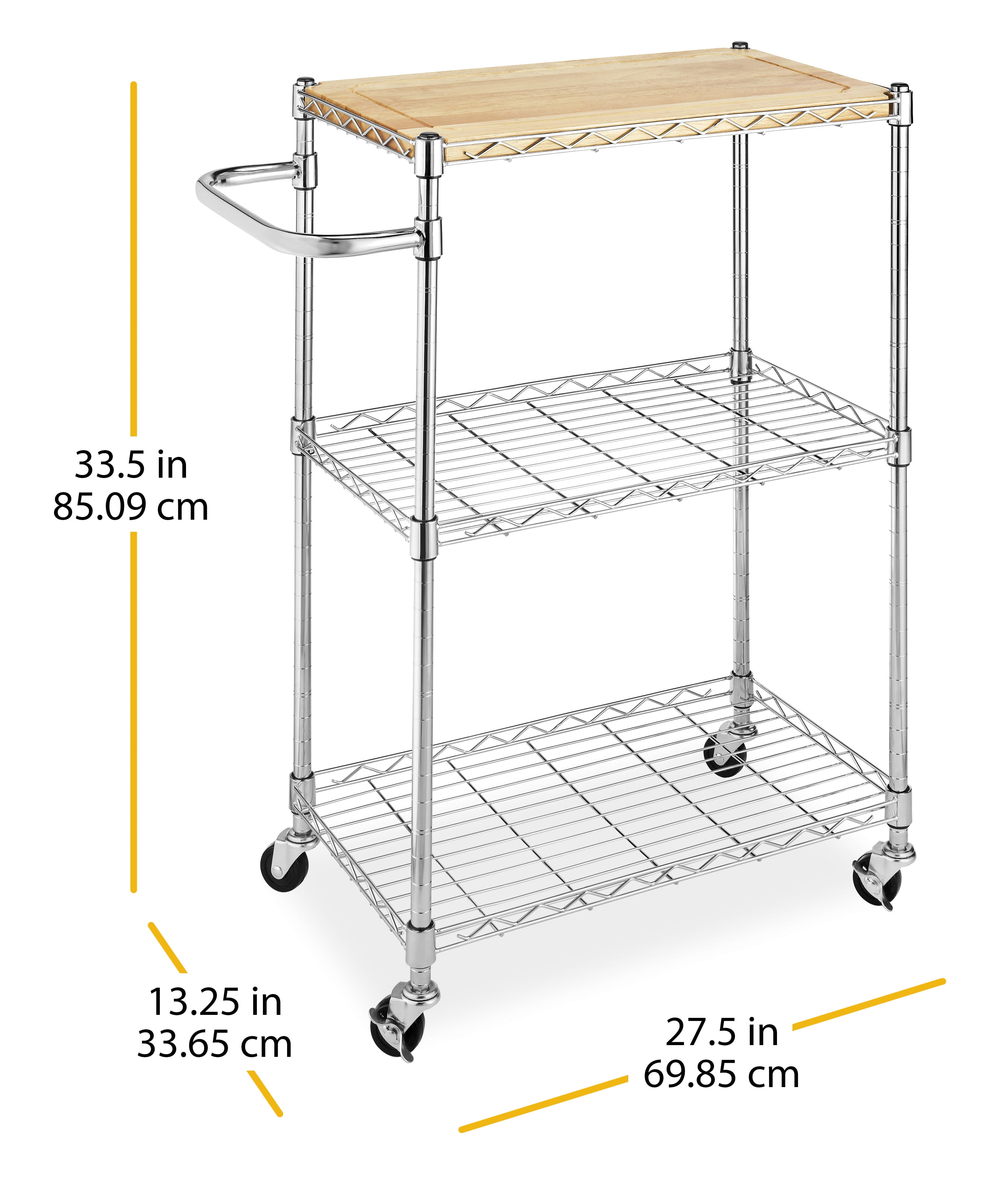 Whitmor Kitchen Storage/Microwave Cart-Wood & Chrome - Length 13.25 x Width 27.5 x Height 33.5