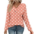 thumbnail image 2 of YUGYXL Tops for Women Long Sleeve Polka Dots Printed V Neck T Shirt Fall Casual Button Pullover Fashion Daily Shirts Orange XL, 2 of 7