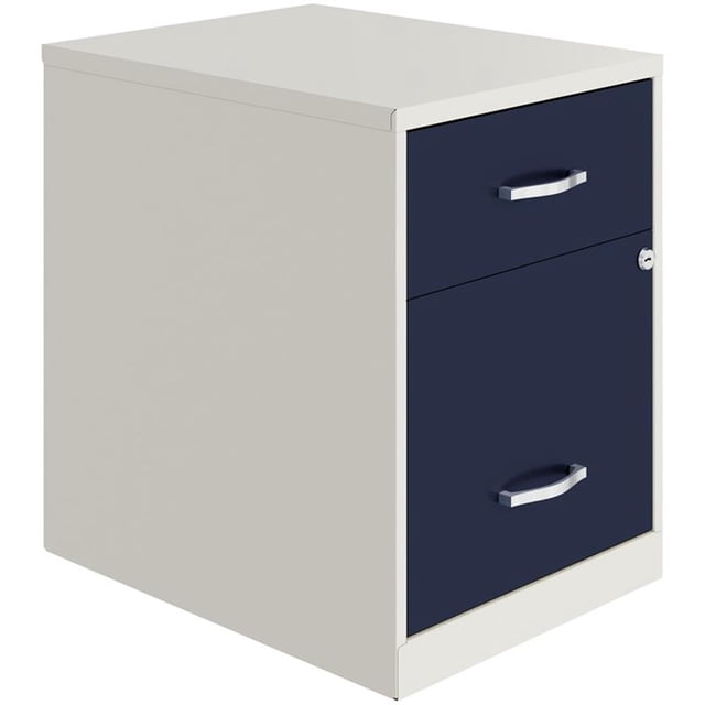 Pemberly Row 18"D 2 Drawer Metal Filing Cabinet - Pearl White/Navy