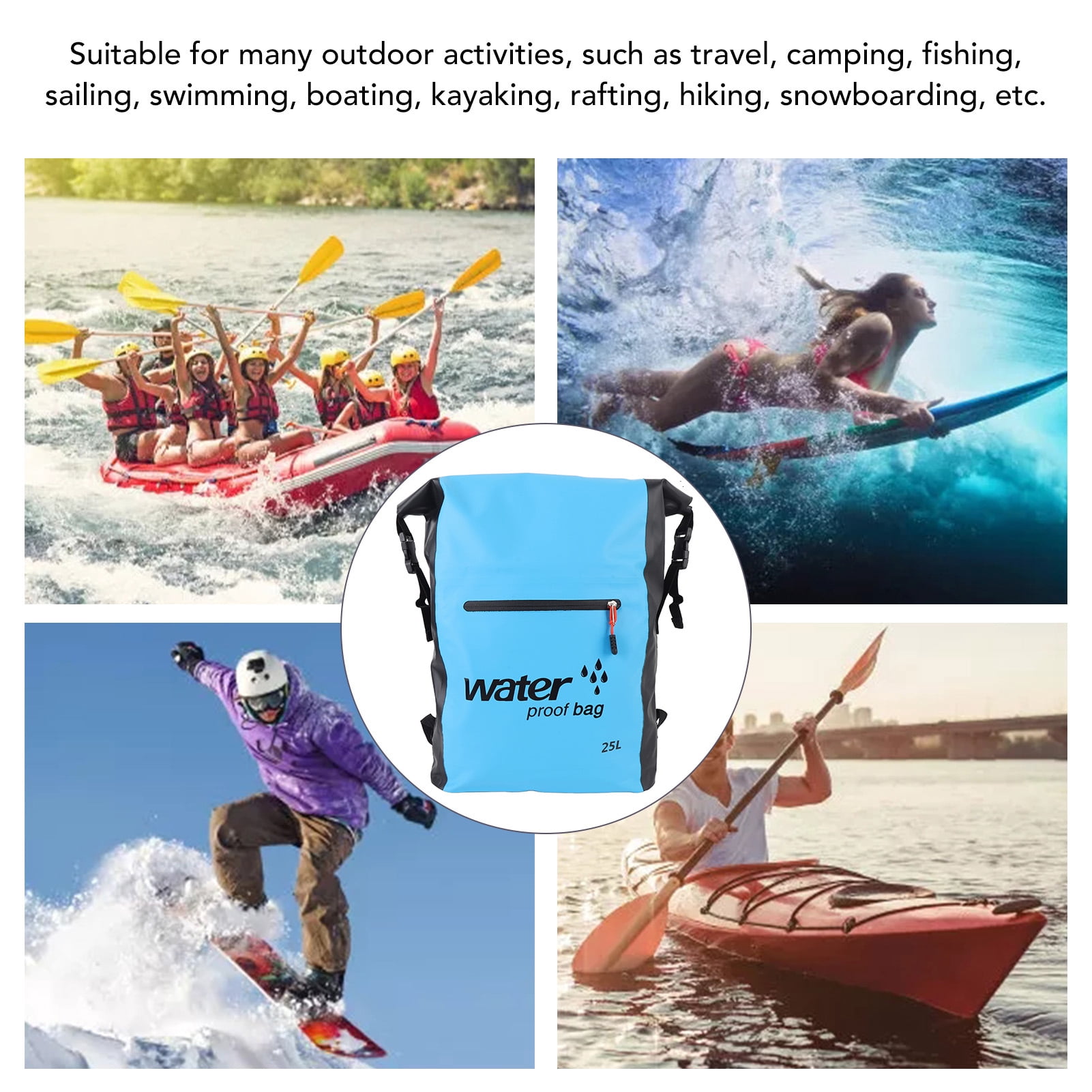 Nieyigj Heavyweight Water Resistant Dry Bag 25L Dry Wet Separation Hiking Dry Backpack with Shoulder Strap for Outdoors Activities Blue 16.5 inches / 42 cm