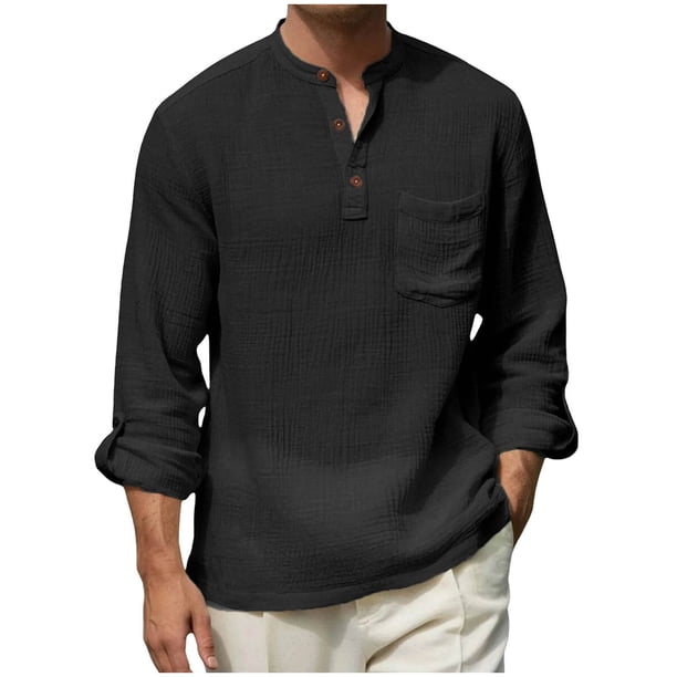 Camisetas de Manga Larga Casual Color Sólido Botón de Cuello Redondo Detalle Camiseta Suave para Deportes Primavera Diaria