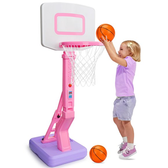 Miniaro de baloncesto Qirptey para niñas pequeñas, rosa, con bomba de bola