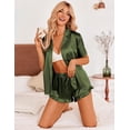 thumbnail image 3 of Ekouaer Womens Satin Pajamas Set Button Down 2 Piece Silk Pjs Shorts Set Ruffle Lingerie Notch Collar Sleepwear S-XXL, 3 of 6