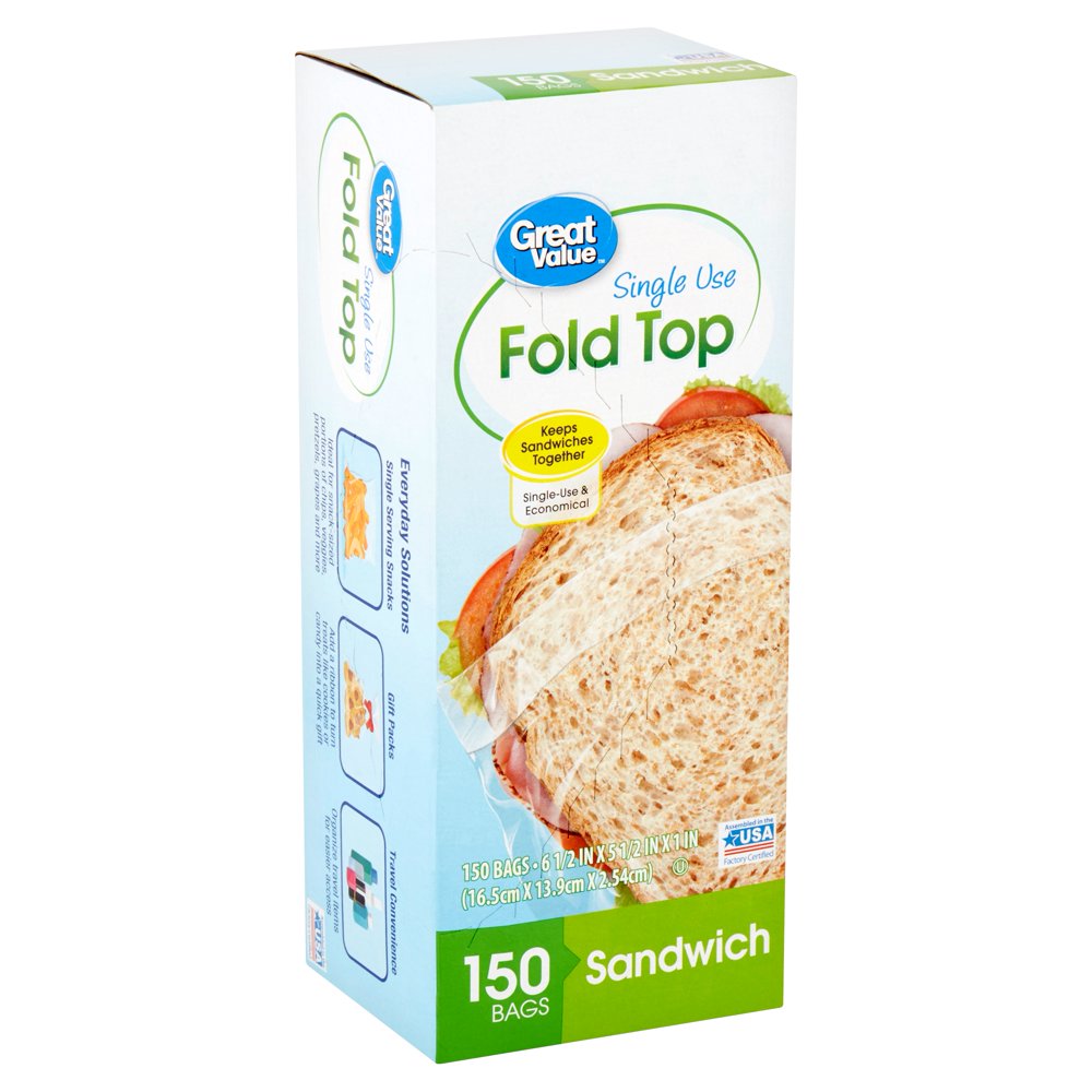 Great Value Single Use Fold Top Sandwich Bags, 150 count