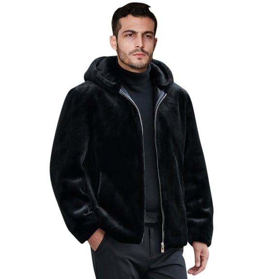 DHFJKG Mens Thick Fuzzy Coat Zip Up Hoodies Long Sleeve Hooded Jackets With Pockets Casual Solid Color Warm Cozy Outerwear