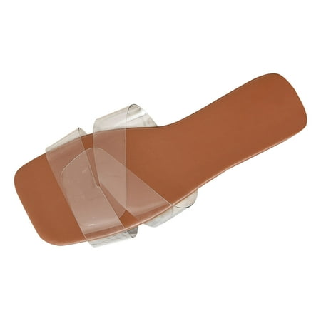 

GWAABD Comfy House Slippers for Women Fashion Spring Summer Women Slippers Flat Bottom Lightweight Square Toe Open Toe Slip On Transparent Upper Solid Color Simple Style