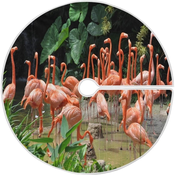 FMSHPON Caribbean Flamingo Xmas Christmas Tree Skirt Stand Mat for Holiday Party Decoration Indoor Outdoor 48 inches